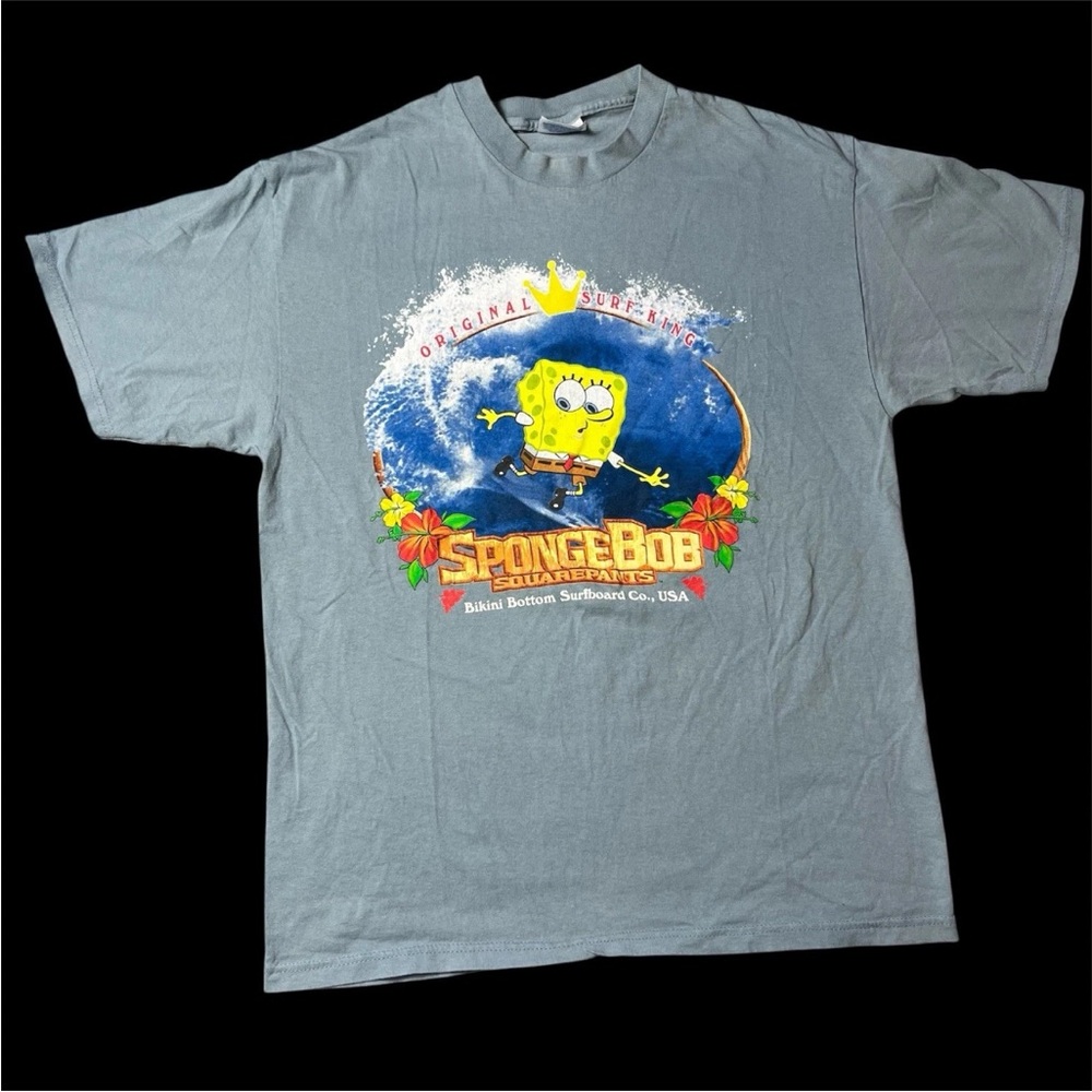 Vintage Y2K SpongeBob Squarepants Bikini Bottom Surf King Blue T Shirt